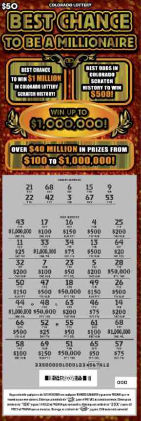 Best Chance To Be A Millionaire scratchcard - game number #2841 - front-scratched