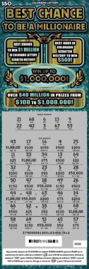 Best Chance To Be A Millionaire scratchcard - game number #2885 - front-scratched