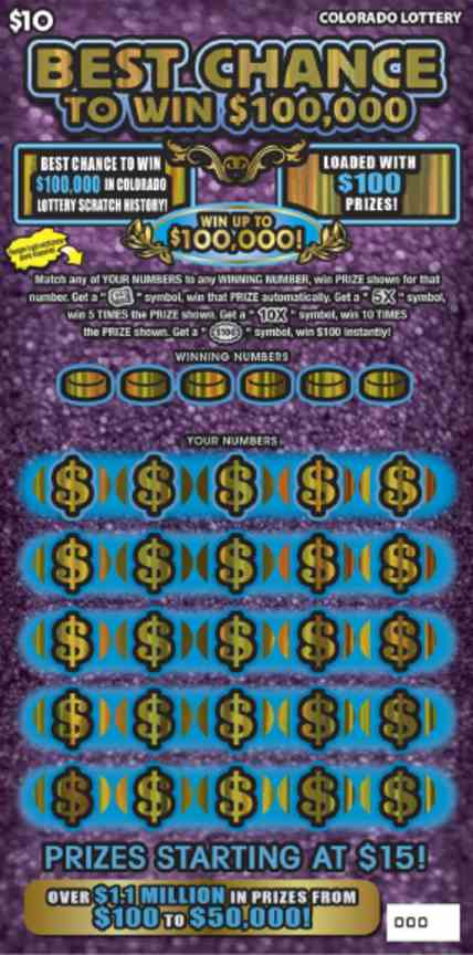 Best Chance To Win $100,000 scratchcard - game number #2838 - front
