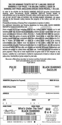 Black Diamond Dazzler scratchcard - game number #302 - back