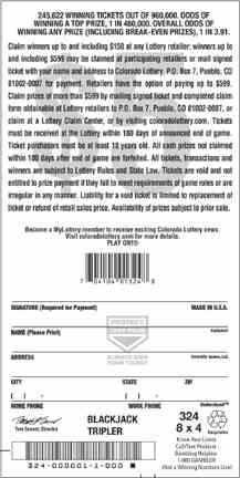 Blackjack Tripler scratchcard - game number #324 - back