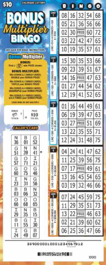 Bonus Multiplier Bingo scratchcard - game number #389 - front-scratched