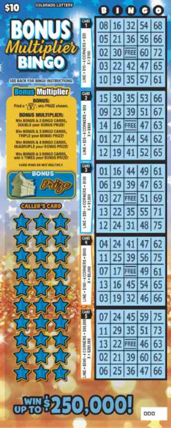 Bonus Multiplier Bingo scratchcard - game number #389 - front