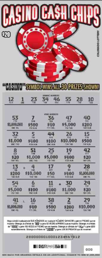 Casino Ca$H Chips scratchcard - game number #2775 - front-scratched