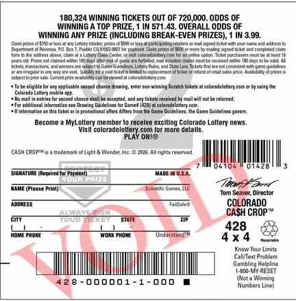 Colorado Ca$H Crop scratchcard - game number #2936 - back