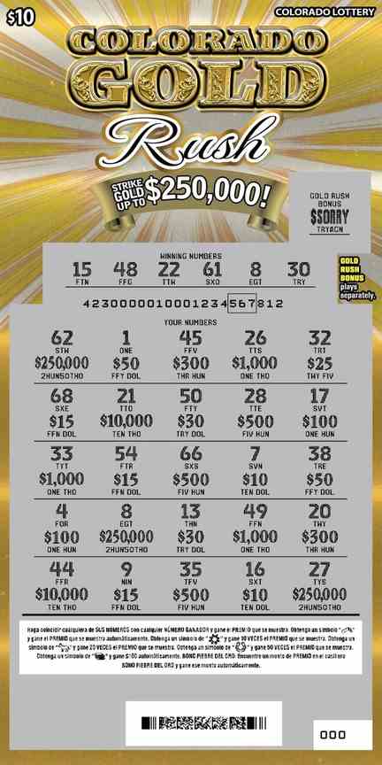Colorado Gold Rush scratchcard - game number #2931 - front-scratched