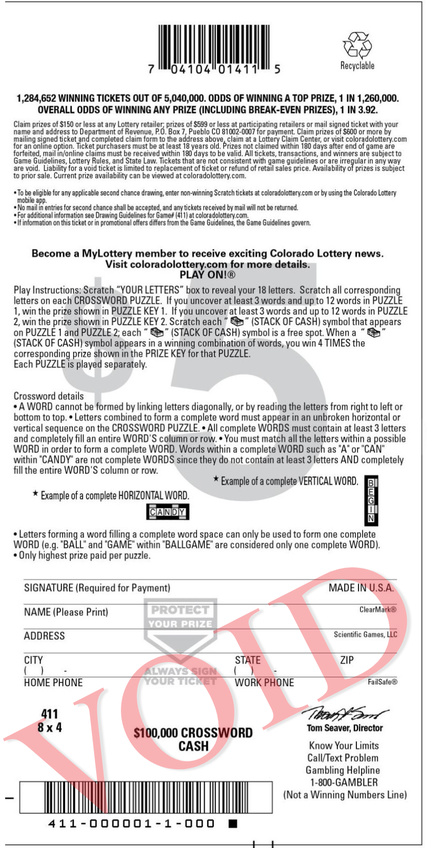 Crossword Cash scratchcard - game number #2928 - back
