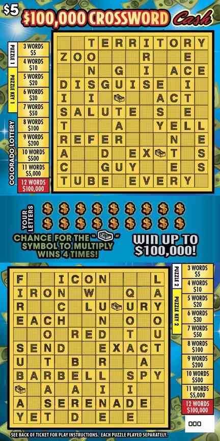 Crossword Cash scratchcard - game number #2928 - front