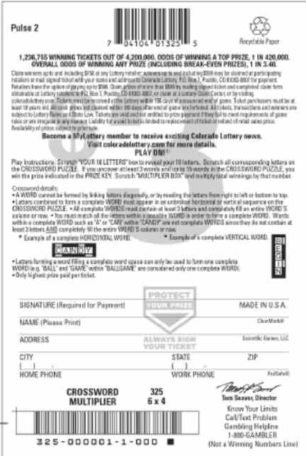 Crossword Multiplier scratchcard - game number #2827 - back