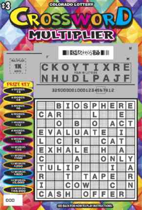 Crossword Multiplier scratchcard - game number #325 - front-scratched