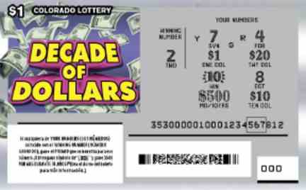 Decade Of Dollars scratchcard - game number #2860 - front-scratched