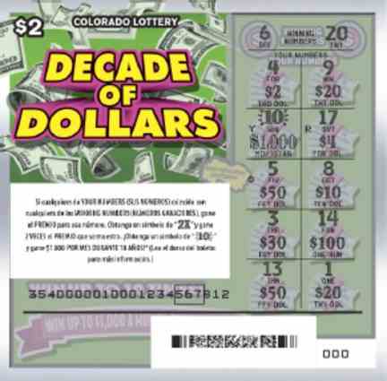 Decade Of Dollars scratchcard - game number #2861 - front-scratched