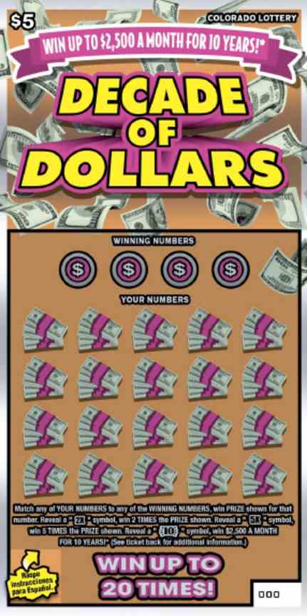 Decade Of Dollars scratchcard - game number #2862 - front