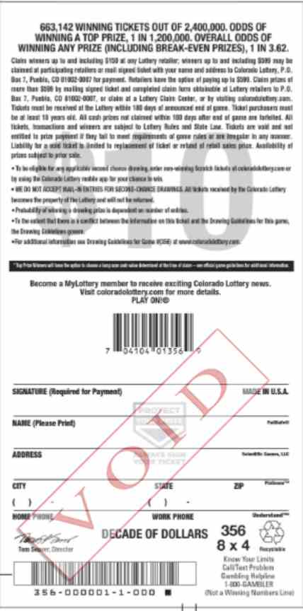 Decade Of Dollars scratchcard - game number #2863 - back