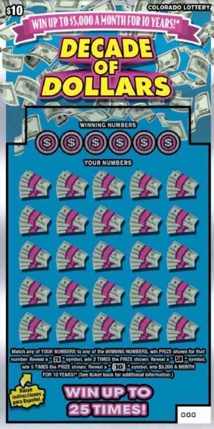 Decade Of Dollars scratchcard - game number #2863 - front