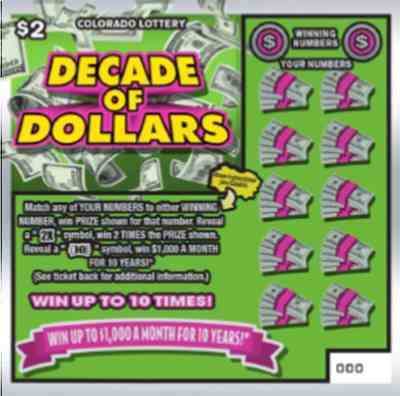 Decade Of Dollars scratchcard - game number #354 - front