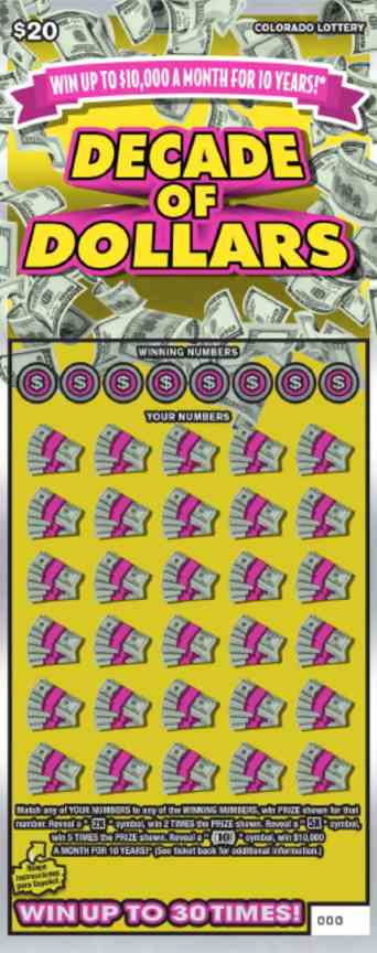 Decade Of Dollars scratchcard - game number #357 - front