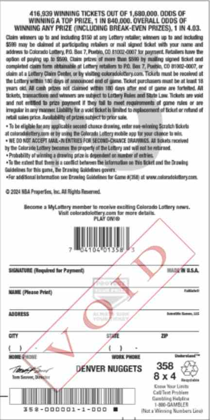 Denver Nuggets scratchcard - game number #2859 - back