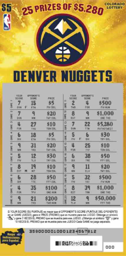 Denver Nuggets scratchcard - game number #2859 - front-scratched