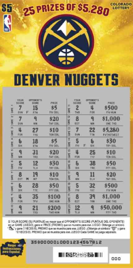 Denver Nuggets scratchcard - game number #358 - front-scratched