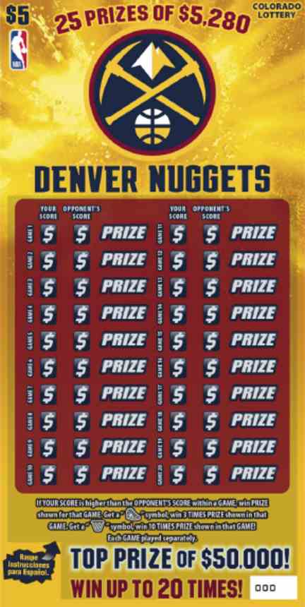 Denver Nuggets scratchcard - game number #358 - front