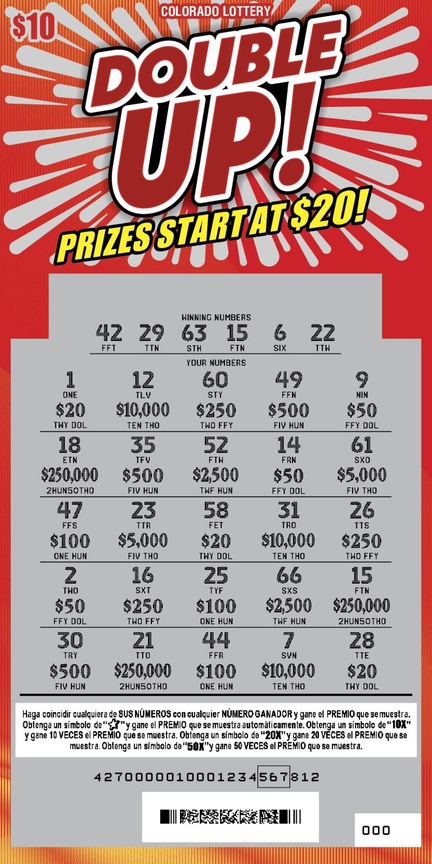 Double Up! scratchcard - game number #2935 - front-scratched