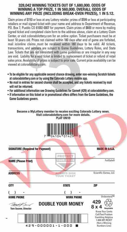Double Your Money scratchcard - game number #2940 - back