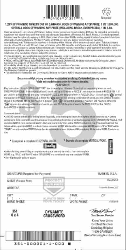 Dynamite Crossword scratchcard - game number #2854 - back