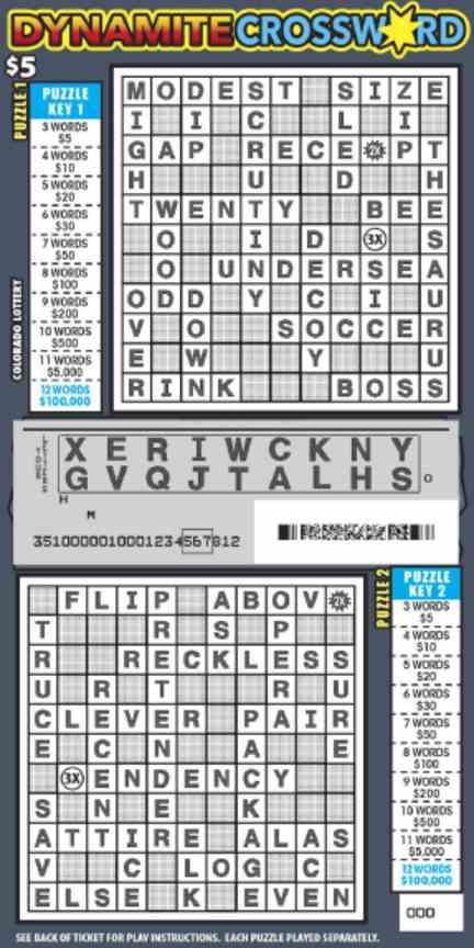 Dynamite Crossword scratchcard - game number #2854 - front-scratched