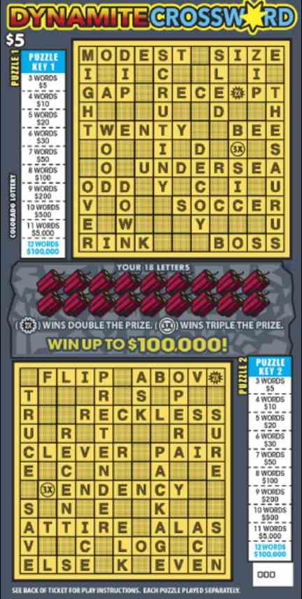 Dynamite Crossword scratchcard - game number #2854 - front