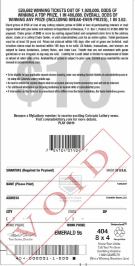 Emerald 9S scratchcard - game number #2908 - back