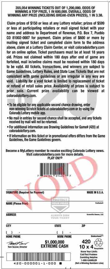 Extreme Cash scratchcard - game number #2927 - back