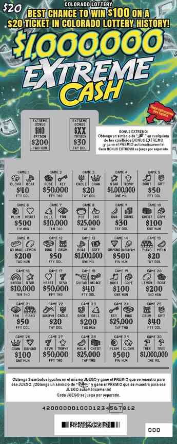 Extreme Cash scratchcard - game number #2927 - front-scratched