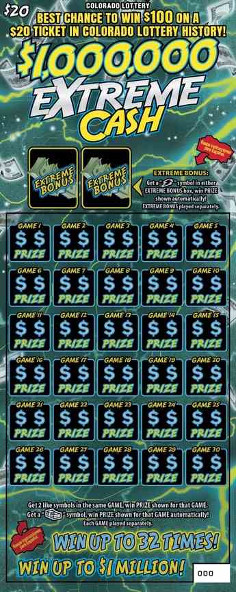 Extreme Cash scratchcard - game number #2927 - front
