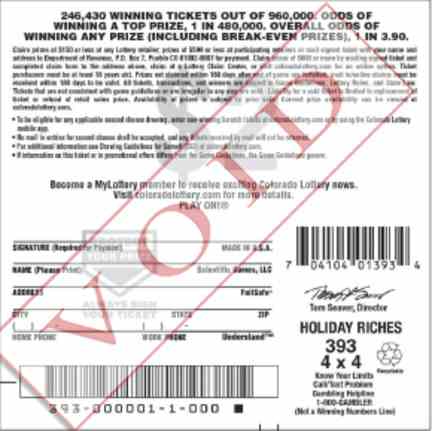 Holiday Riches scratchcard - game number #2895 - back