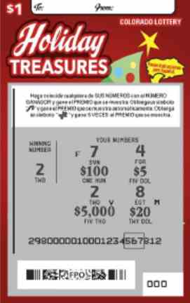 Holiday Treasures scratchcard - game number #298 - front-scratched