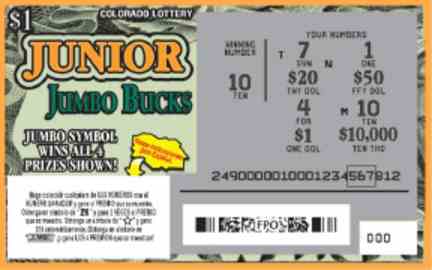 Junior Jumbo Bucks scratchcard - game number #249 - front-scratched