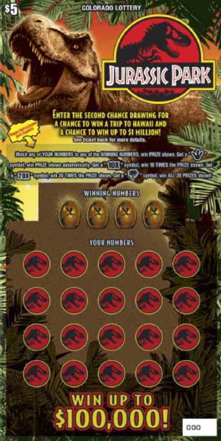 Jurassic Park scratchcard - game number #377 - front