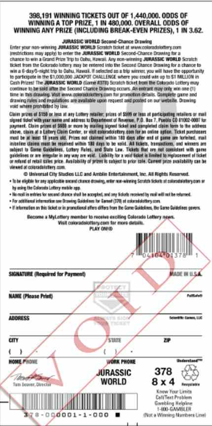 Jurassic World scratchcard - game number #2882 - back