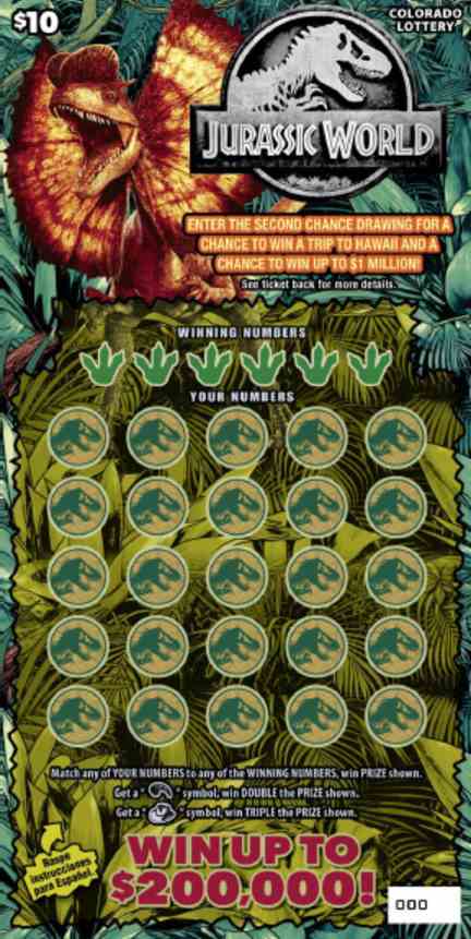 Jurassic World scratchcard - game number #378 - front