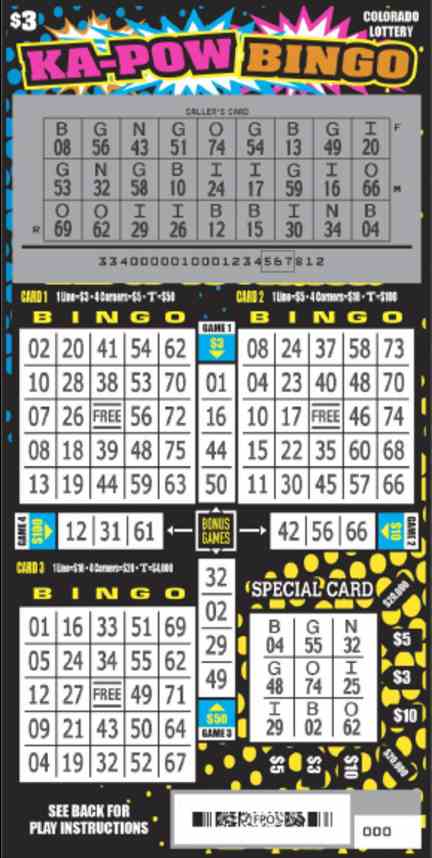 Ka-Pow Bingo scratchcard - game number #2828 - front-scratched