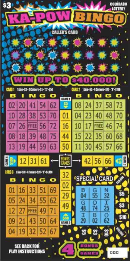 Ka-Pow Bingo scratchcard - game number #2828 - front