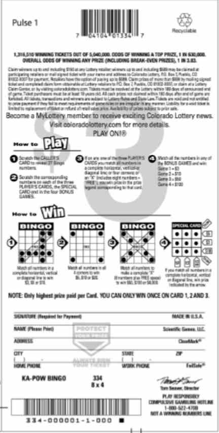 Ka-Pow Bingo scratchcard - game number #2829 - back