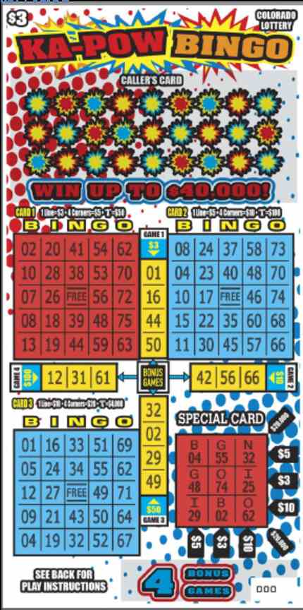 Ka-Pow Bingo scratchcard - game number #2829 - front