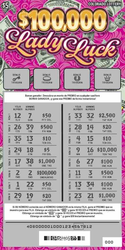 Lady Luck scratchcard - game number #2915 - front-scratched