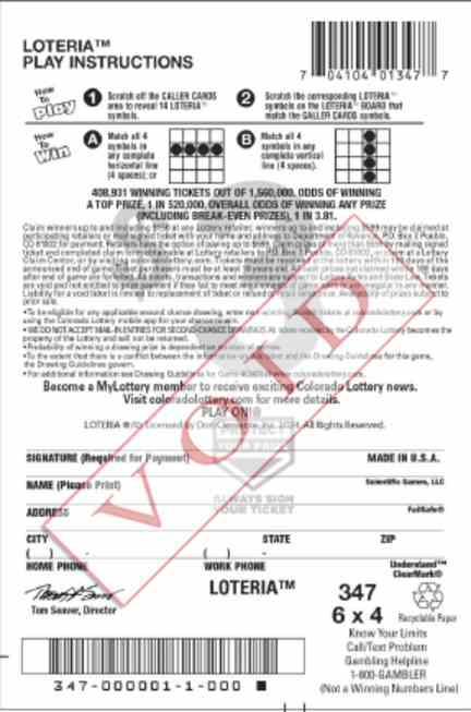 Loteria scratchcard - game number #2856 - back
