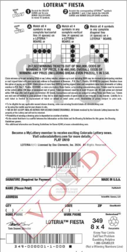 Loteria Fiesta scratchcard - game number #2857 - back