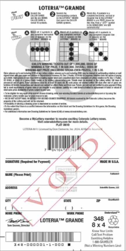 Loteria Grande scratchcard - game number #2855 - back