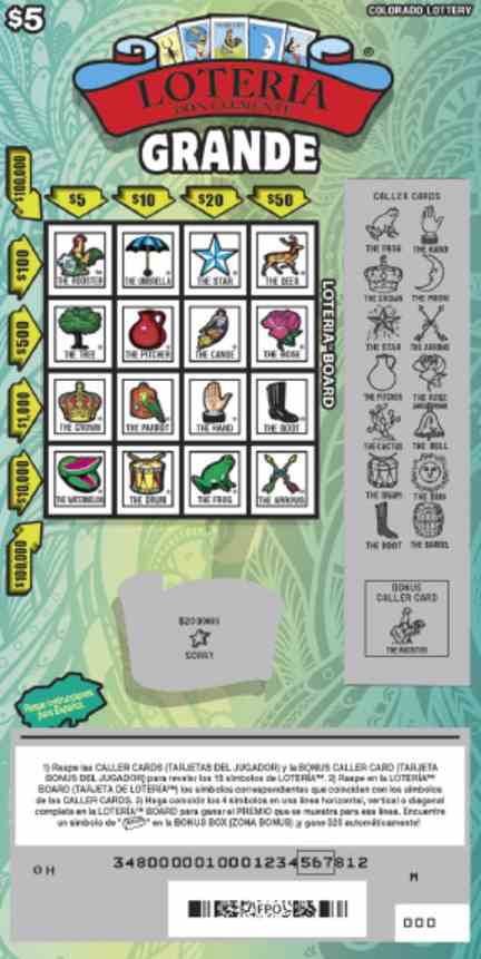 Loteria Grande scratchcard - game number #2855 - front-scratched