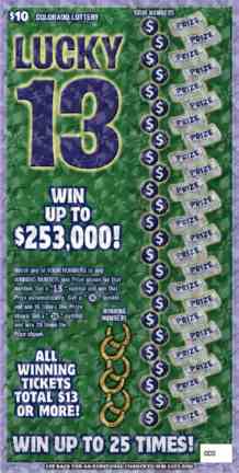 Lucky 13 scratchcard - game number #291 - front